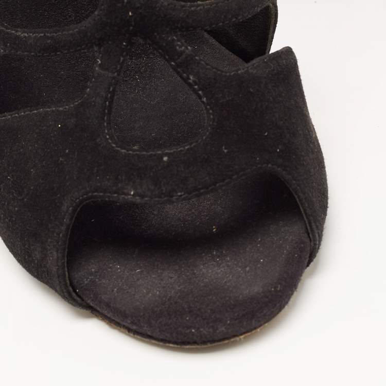 Pre Owned Giuseppe Zanotti Black Suede Cut Out Ankle Strap Sandals Size 37