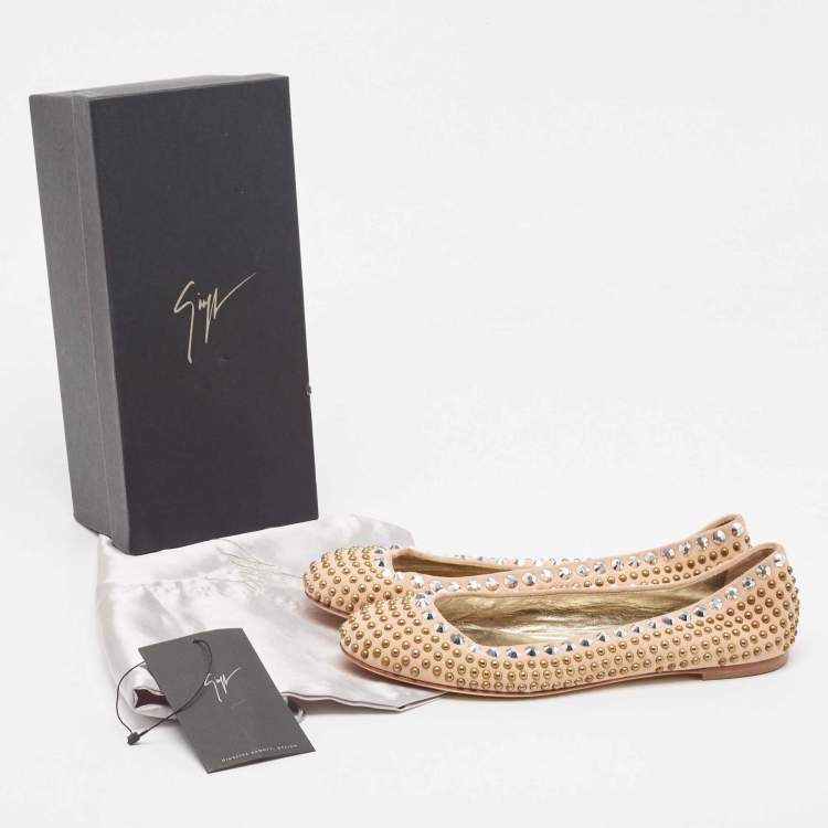 Pre Owned Giuseppe Zanotti Beige Suede Studded Ballet Flats Size 41