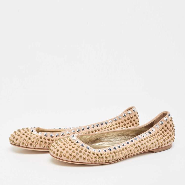 Pre Owned Giuseppe Zanotti Beige Suede Studded Ballet Flats Size 41