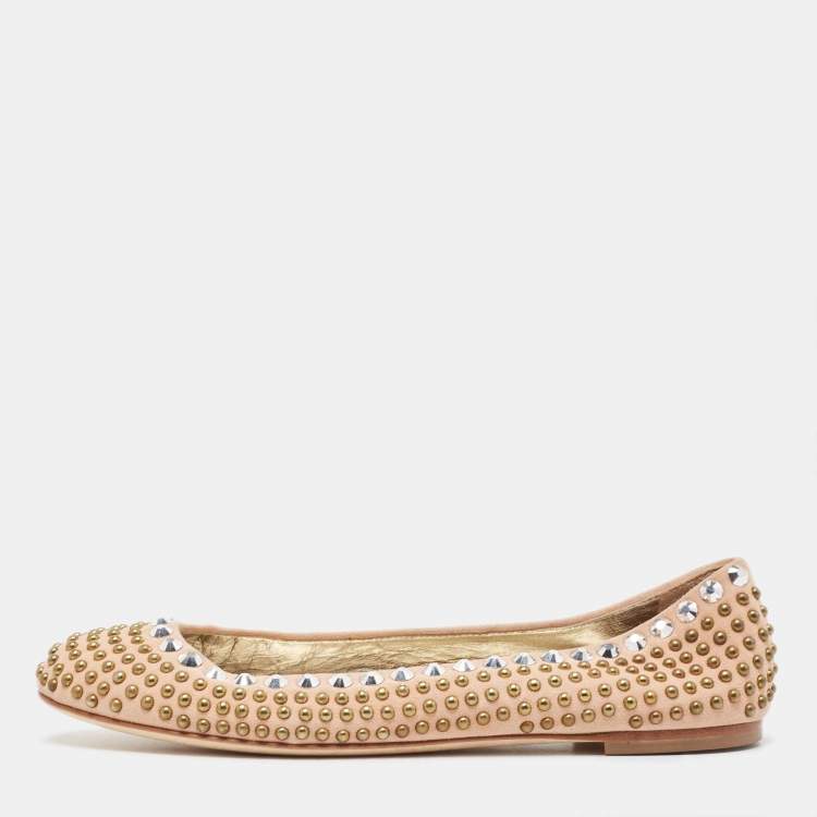 Pre Owned Giuseppe Zanotti Beige Suede Studded Ballet Flats Size 41
