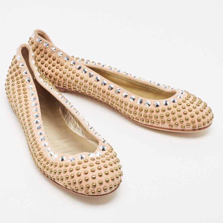 Pre Owned Giuseppe Zanotti Beige Suede Studded Ballet Flats Size 41