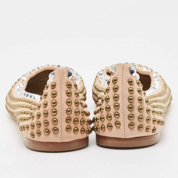 Pre Owned Giuseppe Zanotti Beige Suede Studded Ballet Flats Size 41