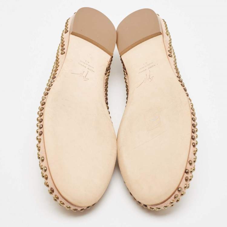 Pre Owned Giuseppe Zanotti Beige Suede Studded Ballet Flats Size 41