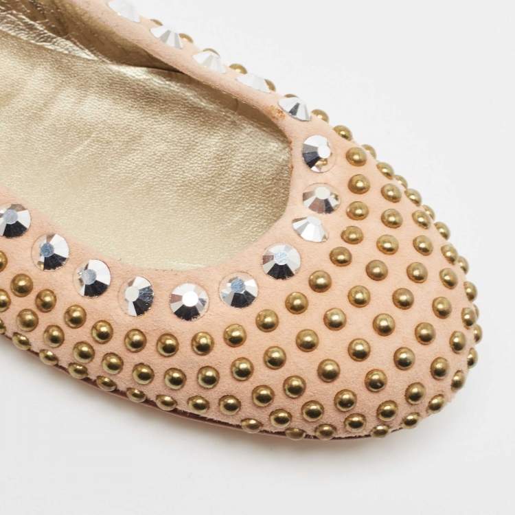 Pre Owned Giuseppe Zanotti Beige Suede Studded Ballet Flats Size 41