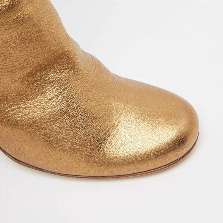 Pre Owned Giuseppe Zanotti Gold Leather Block Heel Knee High Boots Size 40