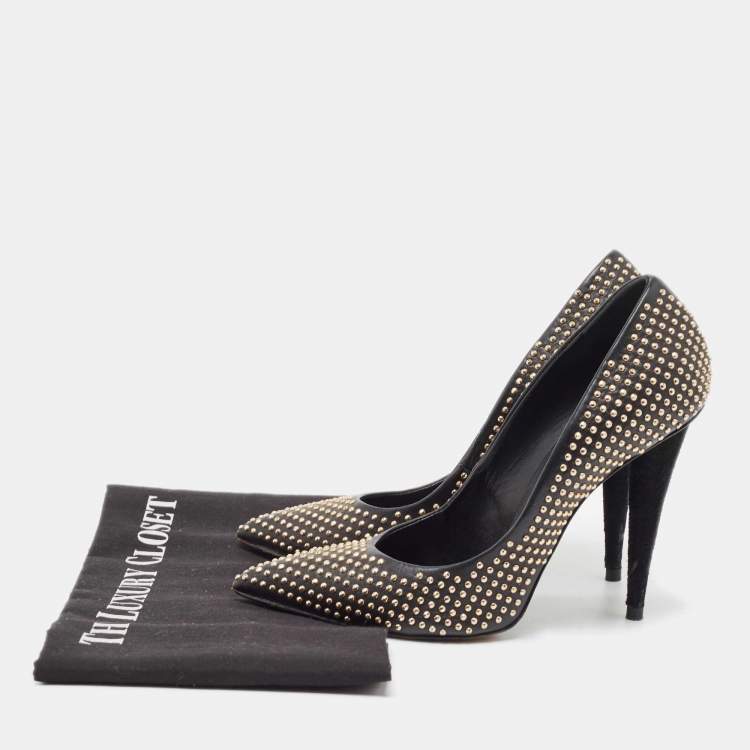Pre Owned Giuseppe Zanotti Black Studded Suede Ester Pumps Size 36.5