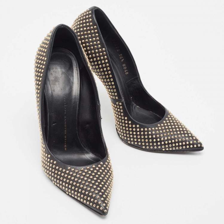 Pre Owned Giuseppe Zanotti Black Studded Suede Ester Pumps Size 36.5