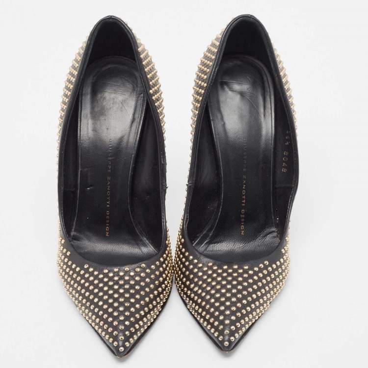Pre Owned Giuseppe Zanotti Black Studded Suede Ester Pumps Size 36.5
