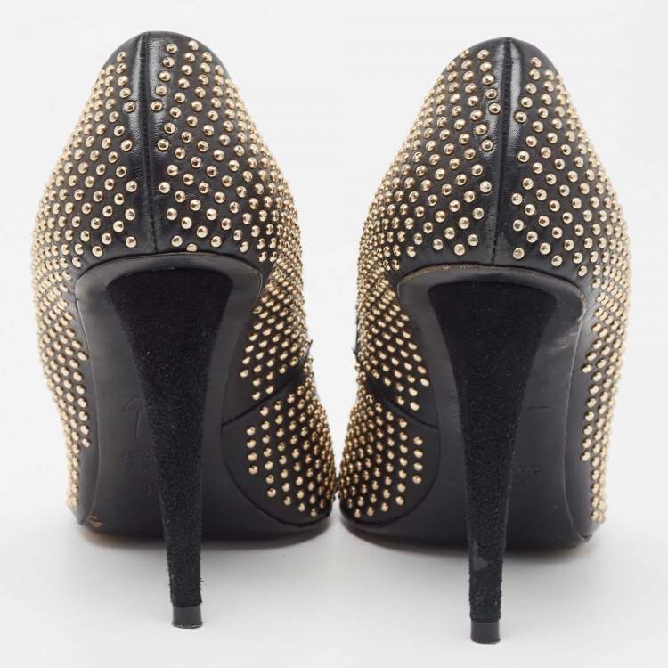 Pre Owned Giuseppe Zanotti Black Studded Suede Ester Pumps Size 36.5