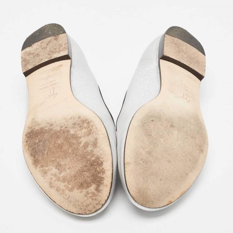 Pre Owned Giuseppe Zanotti Silver Leather Crystal Embellished Smoking Slippers Size 39 