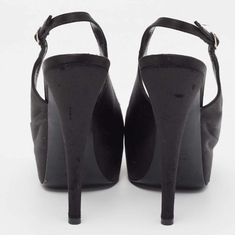 Pre Owned Giuseppe Zanotti Black Satin Platform Peep Toe Slingback Pumps Size 39