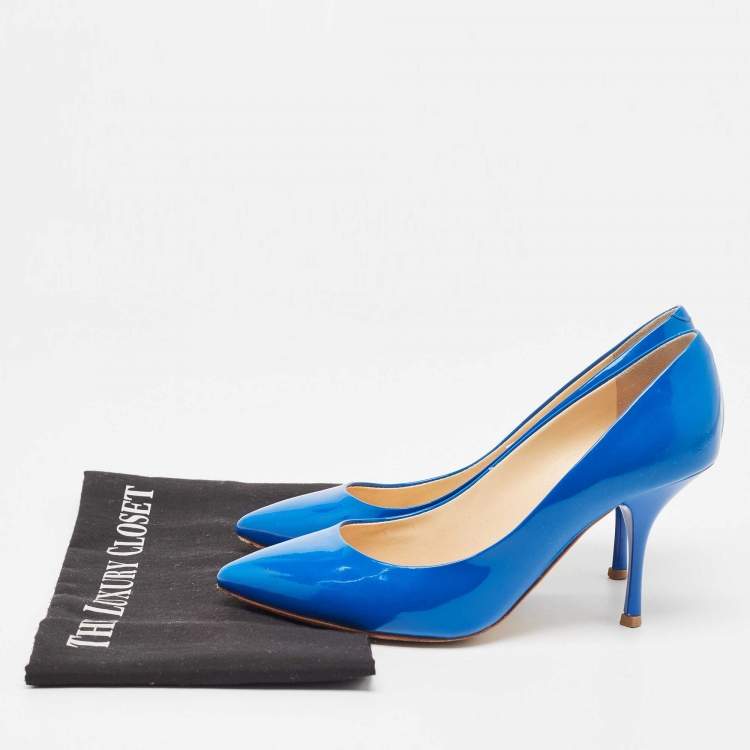 Pre Owned Giuseppe Zanotti Blue Patent Leather Pointed Toe Pumps Size 37.5