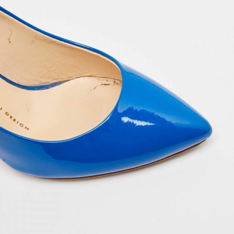 Pre Owned Giuseppe Zanotti Blue Patent Leather Pointed Toe Pumps Size 37.5