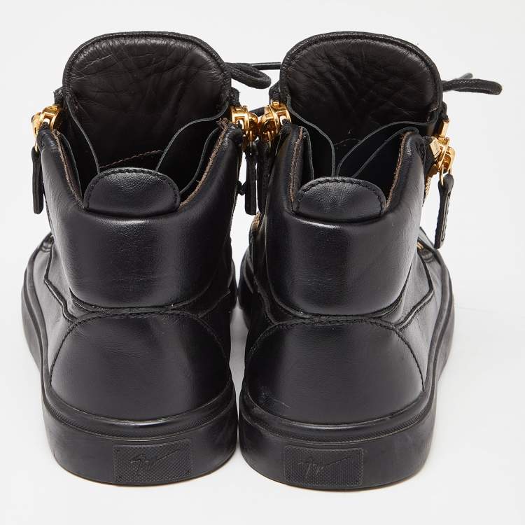 Pre Owned Giuseppe Zanotti Black Leather London High-Top Sneakers Size 37