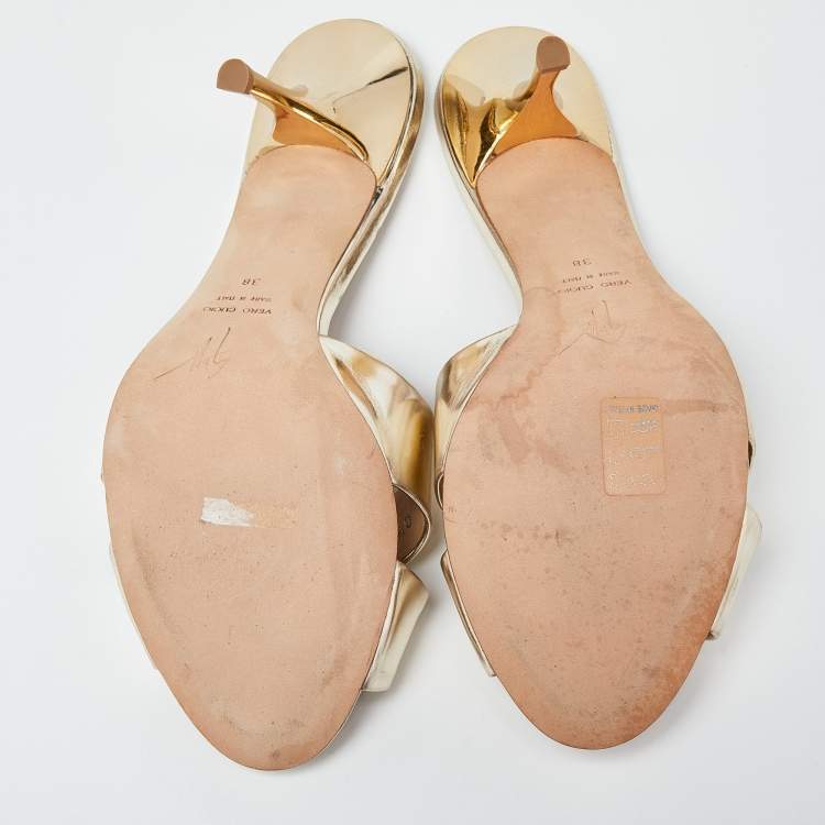 Pre Owned Giuseppe Zanotti Gold Laminated Leather Slide Sandals Size 38