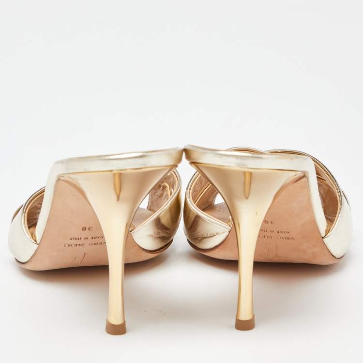 Pre Owned Giuseppe Zanotti Gold Laminated Leather Slide Sandals Size 38