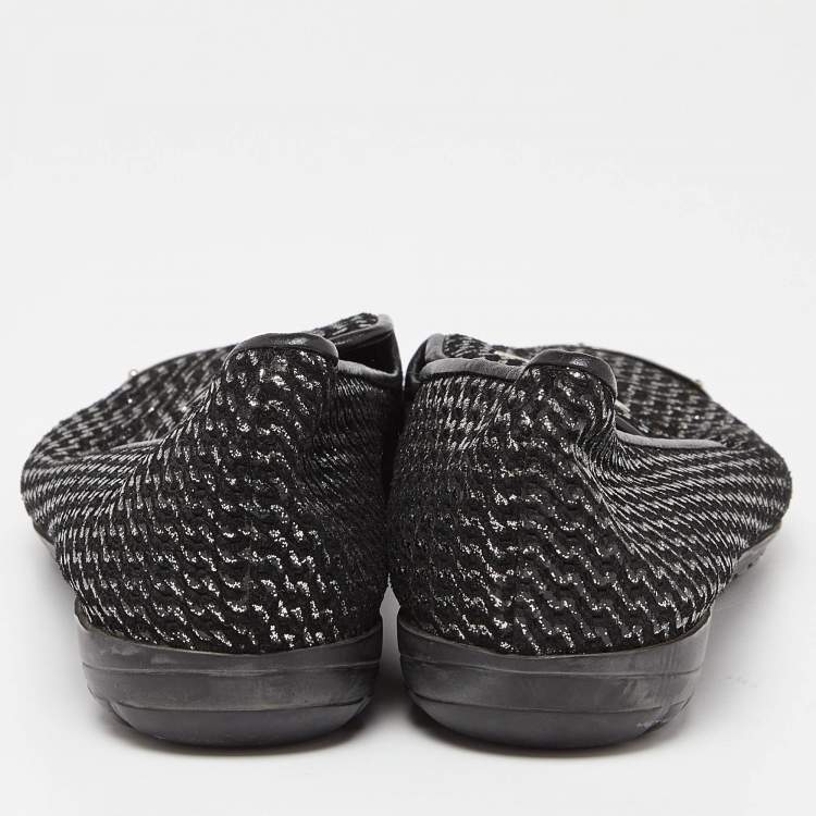Pre Owned Giuseppe Zanotti Black Glitter Leather Slip On Smoking Slippers Size 37.5