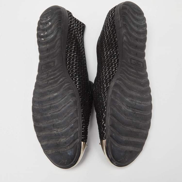 Pre Owned Giuseppe Zanotti Black Glitter Leather Slip On Smoking Slippers Size 37.5