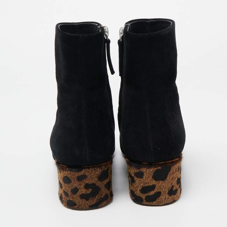 Pre Owned Giuseppe Zanotti Black Suede Link Ankle Length Boots Size 38