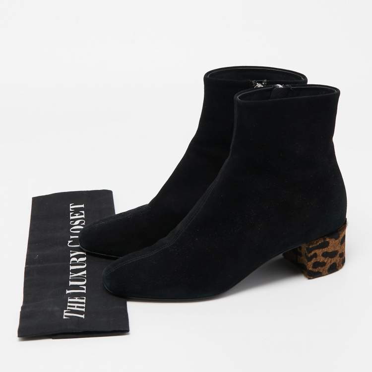 Pre Owned Giuseppe Zanotti Black Suede Link Ankle Length Boots Size 38