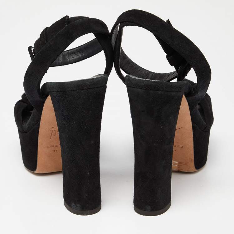 مملوكة مسبقًا Giuseppe Zanotti Black Knotted Suede Platform Ankle Strap Sandals Size 37