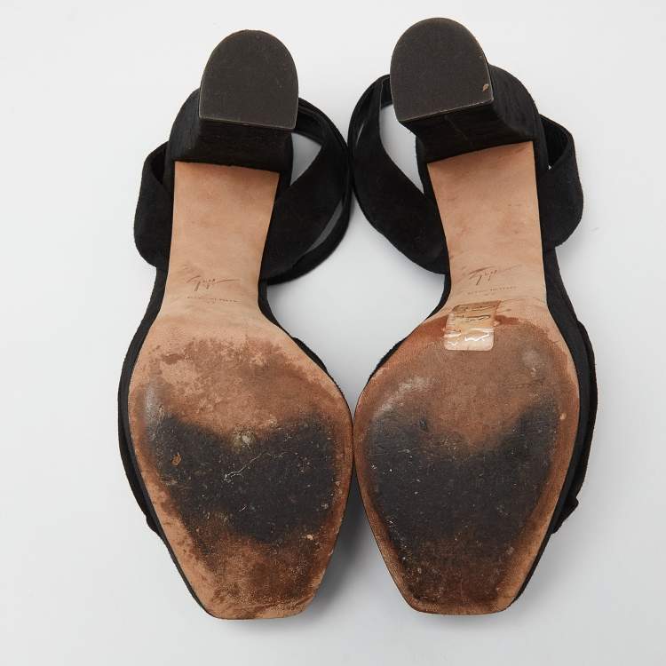 مملوكة مسبقًا Giuseppe Zanotti Black Knotted Suede Platform Ankle Strap Sandals Size 37