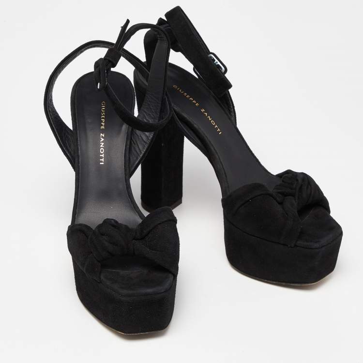 مملوكة مسبقًا Giuseppe Zanotti Black Knotted Suede Platform Ankle Strap Sandals Size 37