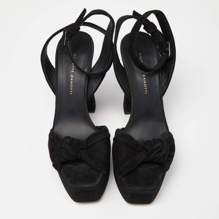 مملوكة مسبقًا Giuseppe Zanotti Black Knotted Suede Platform Ankle Strap Sandals Size 37