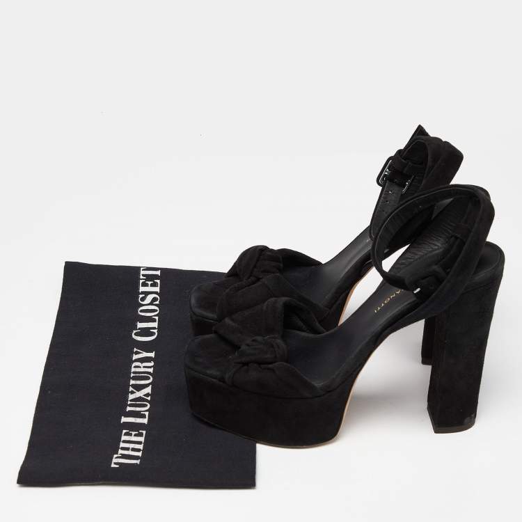 مملوكة مسبقًا Giuseppe Zanotti Black Knotted Suede Platform Ankle Strap Sandals Size 37