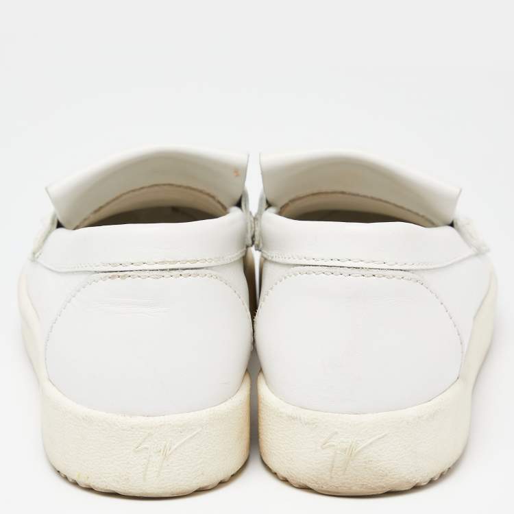 Pre Owned Giuseppe Zanotti White Leather Fringed Slip On Sneakers Size 37.5
