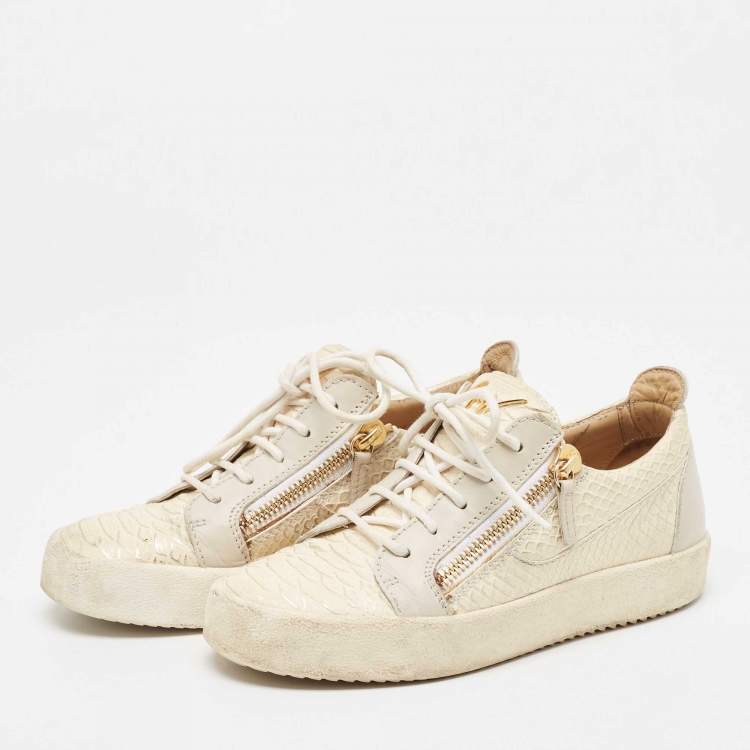 Giuseppe Zanotti Cream Grey Embossed Python and Leather Frankie