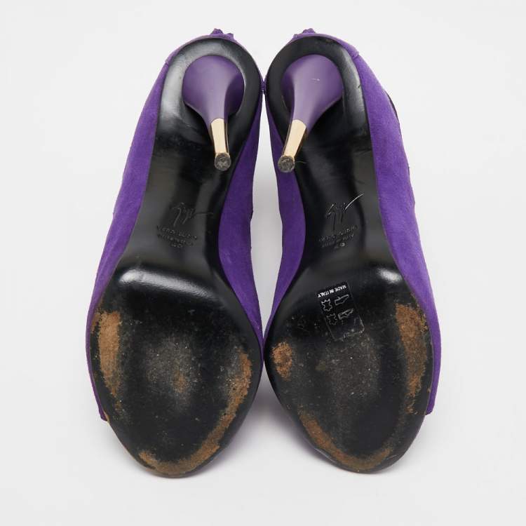 Pre Owned Giuseppe Zanotti Purple Suede Cutout Ankle Boots Size 40