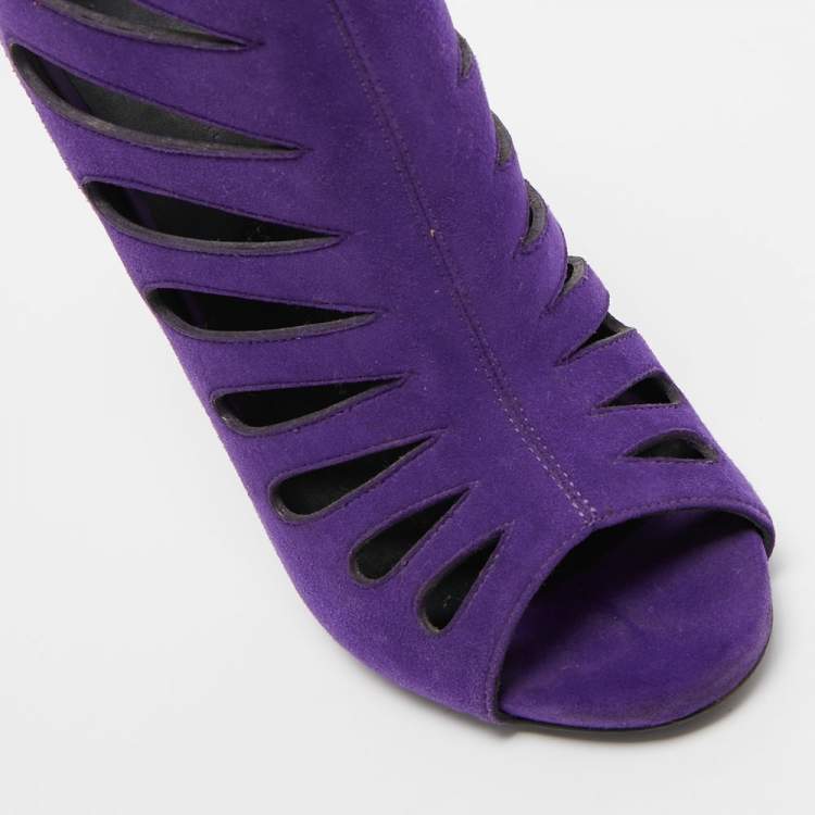 Pre Owned Giuseppe Zanotti Purple Suede Cutout Ankle Boots Size 40