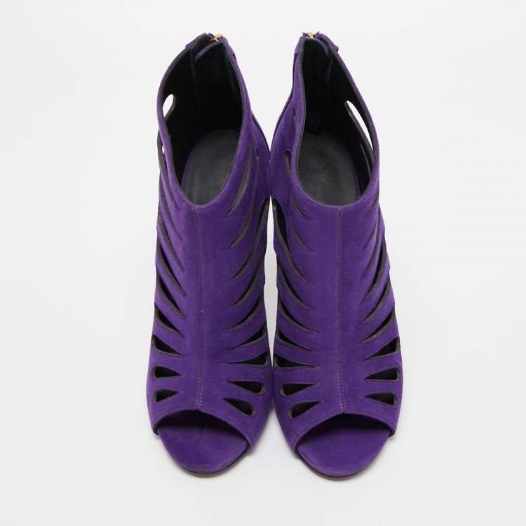 Pre Owned Giuseppe Zanotti Purple Suede Cutout Ankle Boots Size 40