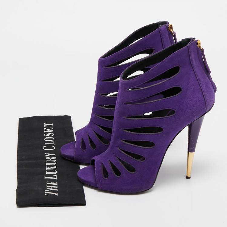 Pre Owned Giuseppe Zanotti Purple Suede Cutout Ankle Boots Size 40