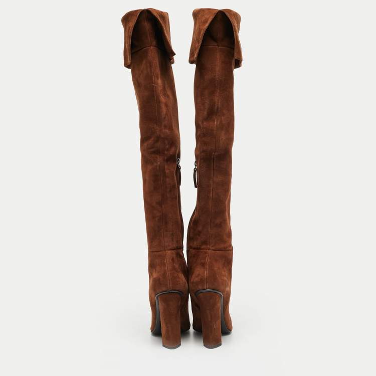 مملوكة مسبقًا Giuseppe Zanotti Brown Suede Alabama Over The Knee Boots Size 41