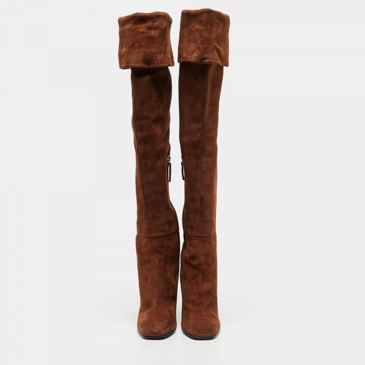 مملوكة مسبقًا Giuseppe Zanotti Brown Suede Alabama Over The Knee Boots Size 41