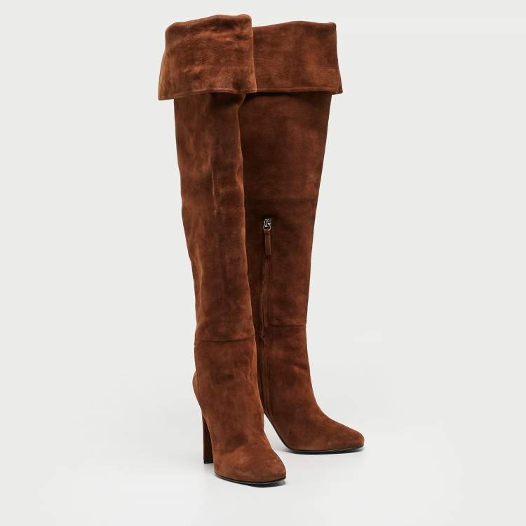 مملوكة مسبقًا Giuseppe Zanotti Brown Suede Alabama Over The Knee Boots Size 41