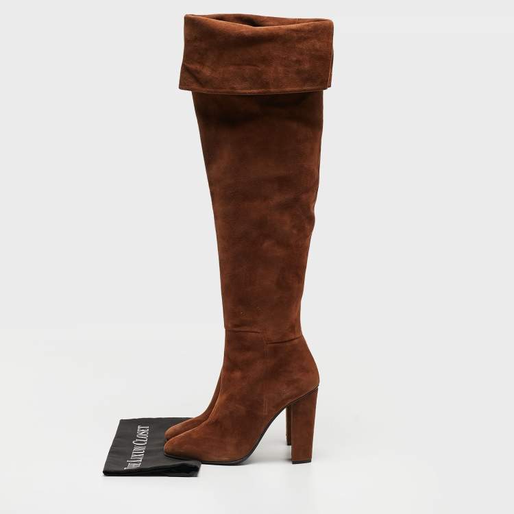 مملوكة مسبقًا Giuseppe Zanotti Brown Suede Alabama Over The Knee Boots Size 41