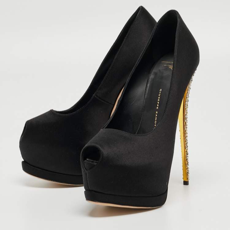 Pre Owned Giuseppe Zanotti Black Satin Platform Peep Toe Pumps Size 37 