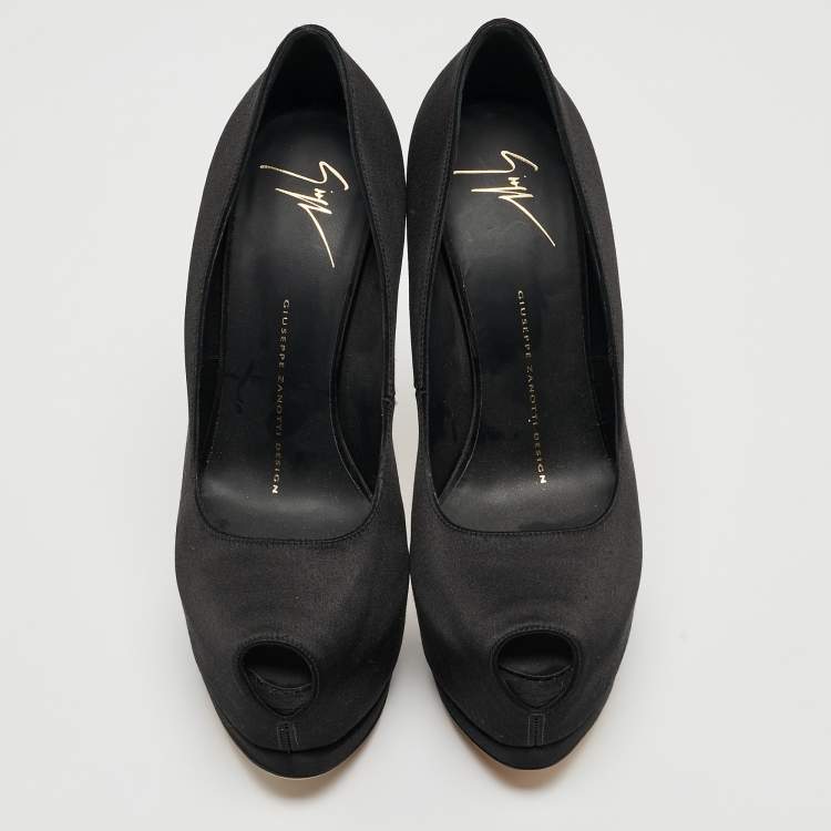 Pre Owned Giuseppe Zanotti Black Satin Platform Peep Toe Pumps Size 37 