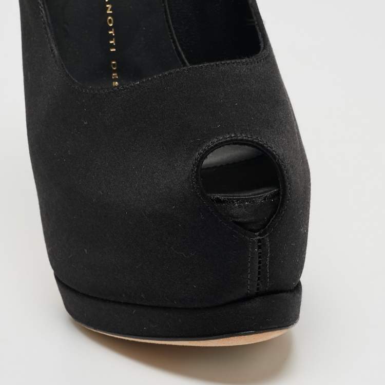 Pre Owned Giuseppe Zanotti Black Satin Platform Peep Toe Pumps Size 37 