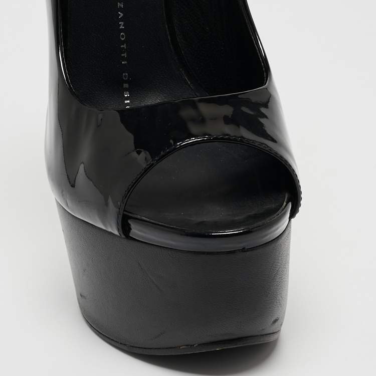Pre Owned Giuseppe Zanotti Black Patent Leather Peep Toe Platform Pumps Size 37