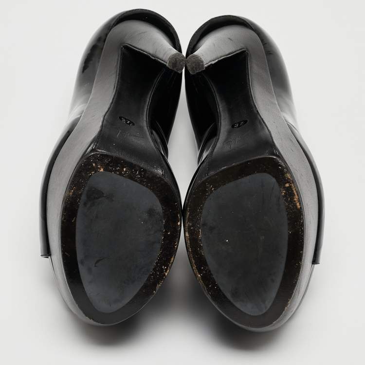 Pre Owned Giuseppe Zanotti Black Patent Leather Peep Toe Platform Pumps Size 37