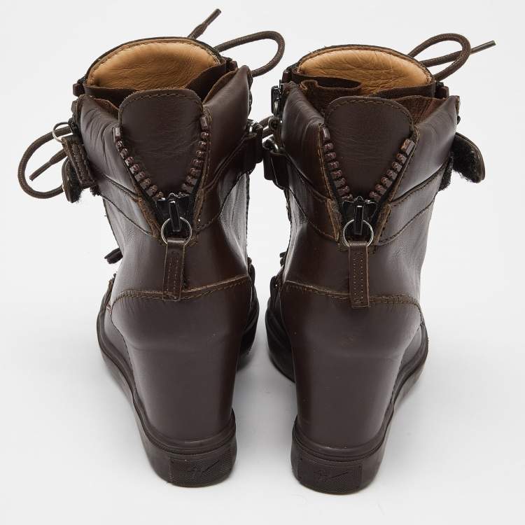 Pre Owned Giuseppe Zanotti Brown Leather Coby Wedge Sneakers Size 36
