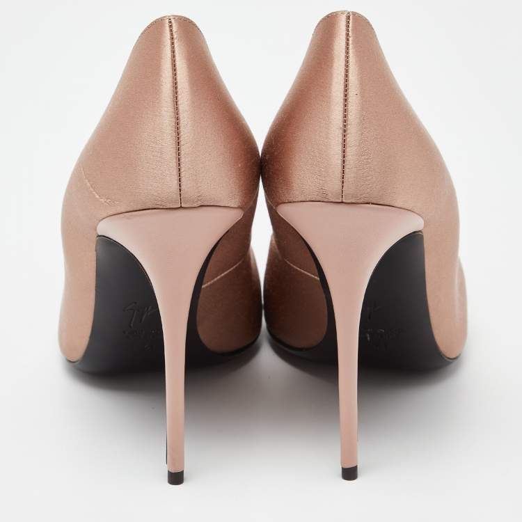 Pre Owned Giuseppe Zanotti Pink Satin and Leather Crystals Embellished Lucrezia Pumps Size 41