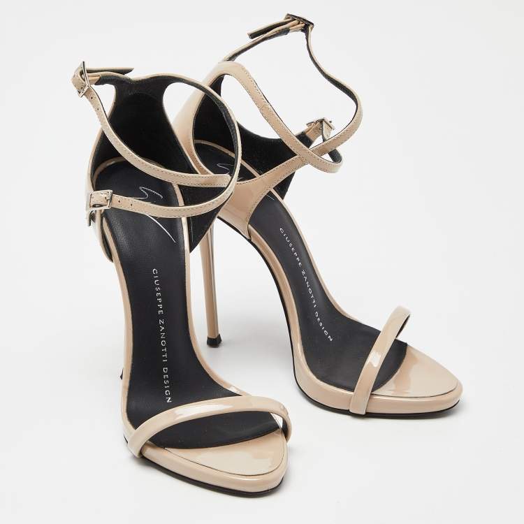 Pre Owned Giuseppe Zanotti Beige Patent Leather Coline Strap Sandals Size 35