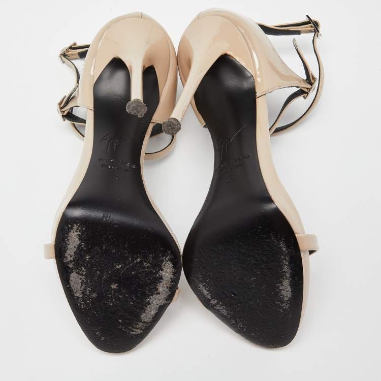 Pre Owned Giuseppe Zanotti Beige Patent Leather Coline Strap Sandals Size 35