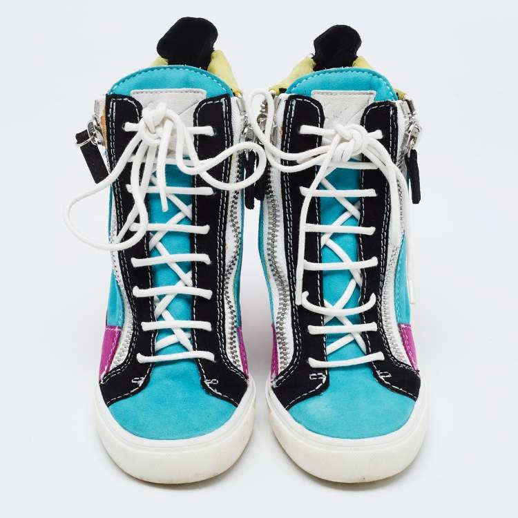 Pre Owned Giuseppe Zanotti Multicolor Suede High Top Sneakers Size 35