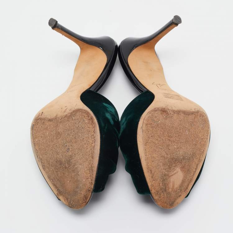 Pre Owned Giuseppe Zanotti Green Velvet Knot Slide Sandals Size 38